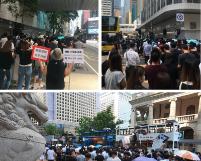 홍콩 센트럴(Central) 지역에서 점심에 맞춰 인도로 행진하는 직장인 및 시민(2019.10.11. 저자 촬영)