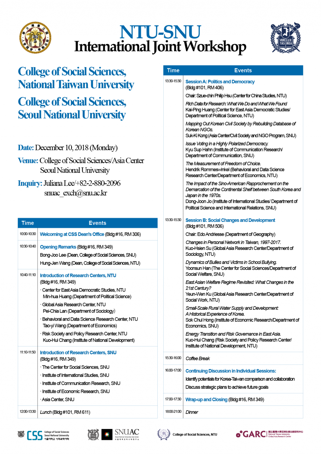 International Joint Workshop (National Taiwan University-Seoul National University)
